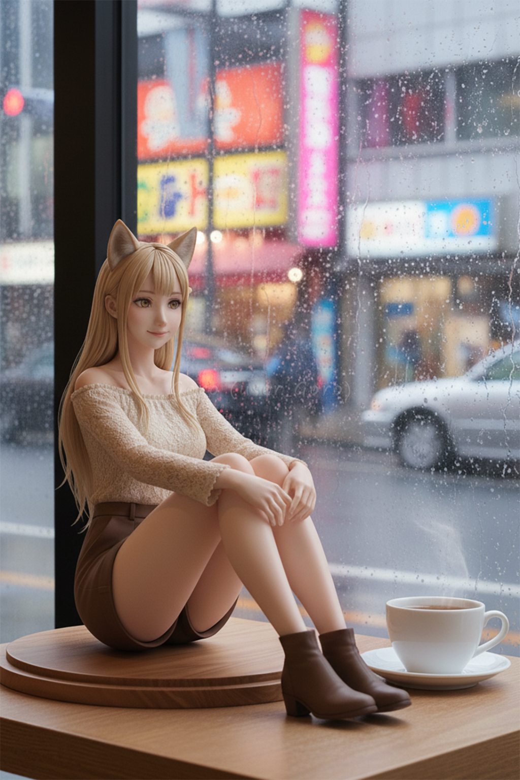 りょうこさんのフィギュアをカフェに置いてみた