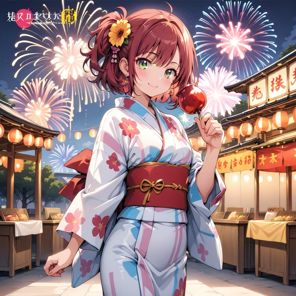 夏祭りにりんご飴