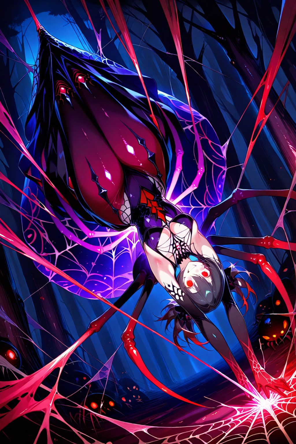 森にトラップを張り巡らせる蜘蛛の魔族