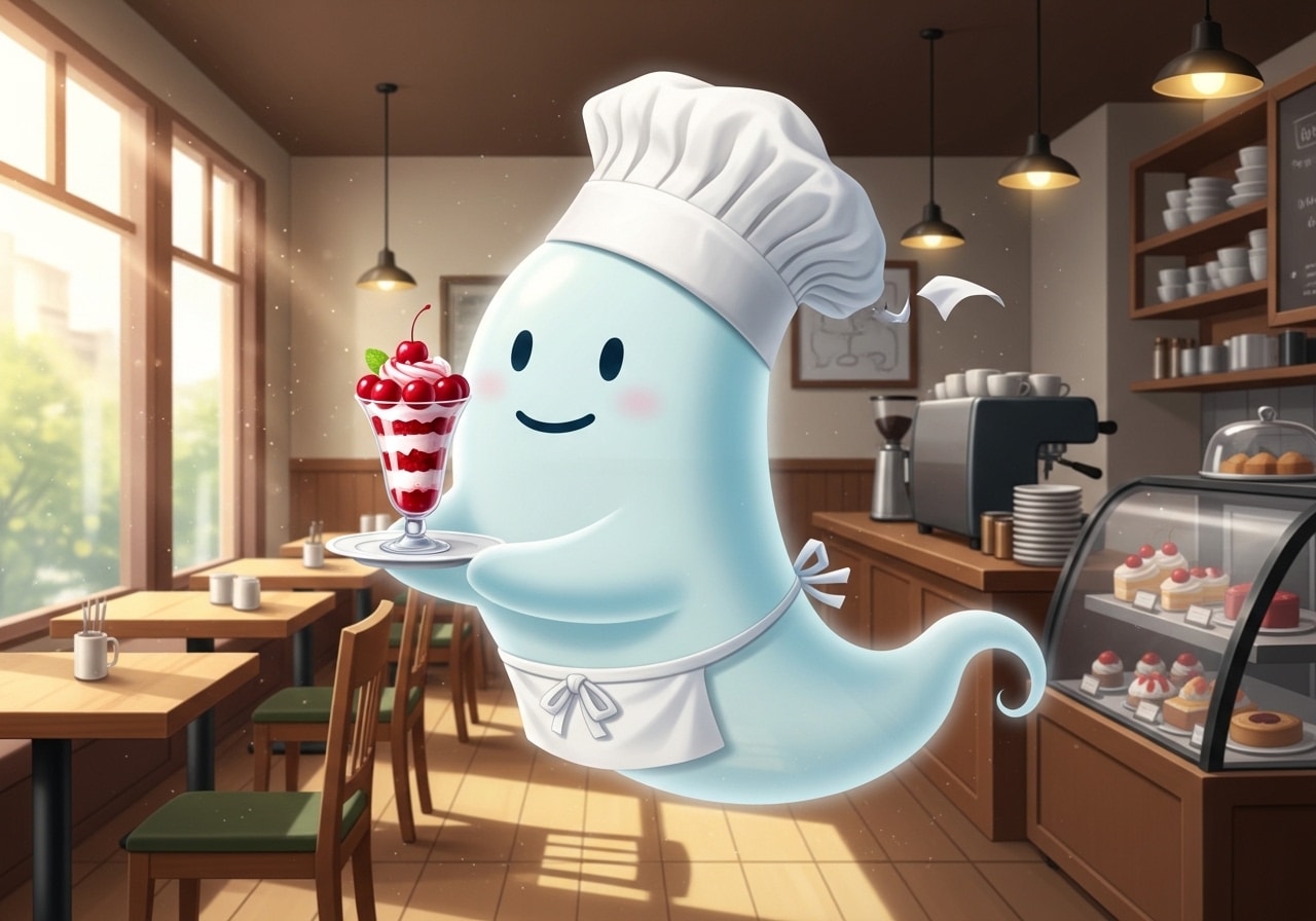 さくらんぼパフェを運ぶお化けパティシエ | の人気AIイラスト・グラビア
