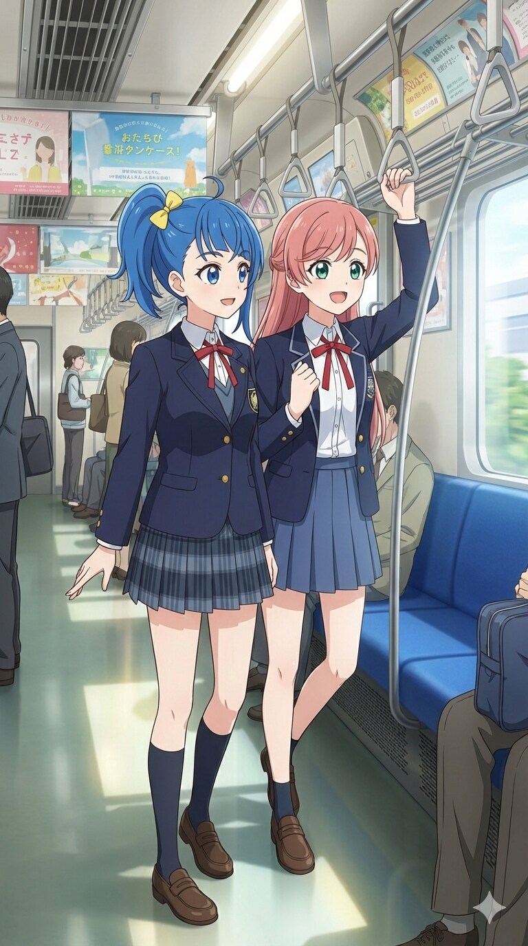 2人電車で高校通学♪