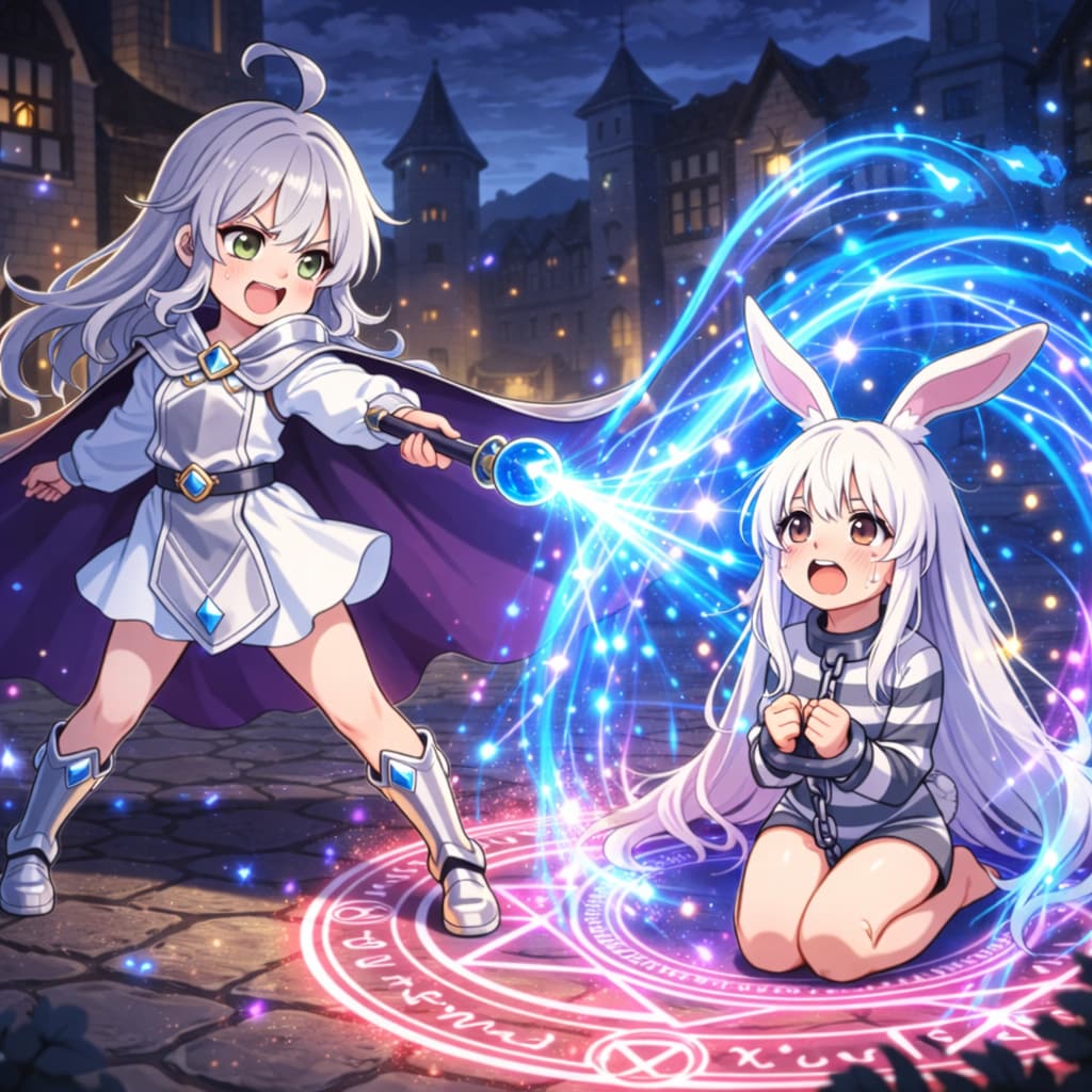 ステラちゃんに拘束魔法をかけられるうさぎちゃん！！