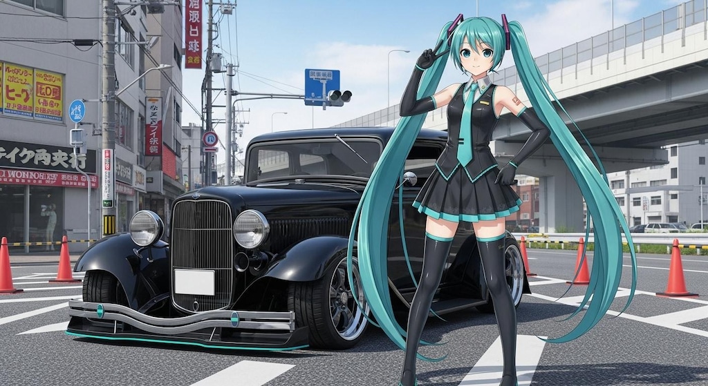 初音ミクとフォードセダン