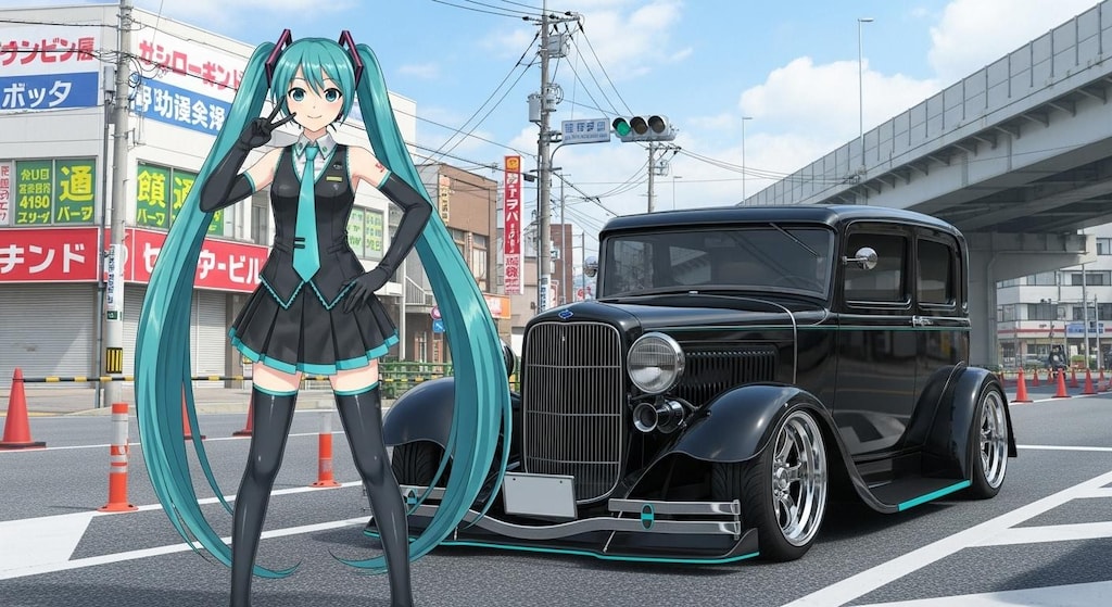 初音ミクとフォードセダン