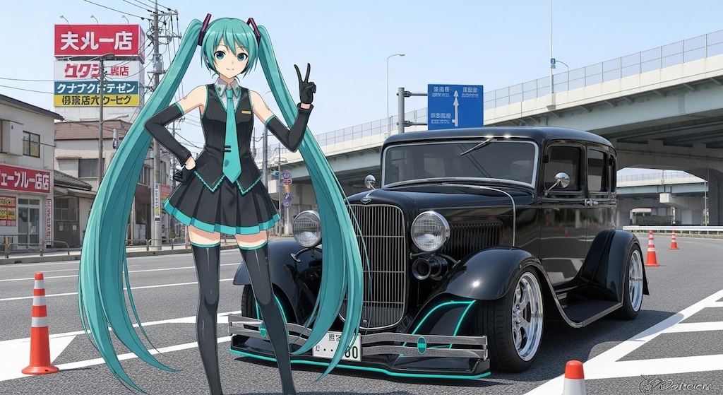 初音ミクとフォードセダン