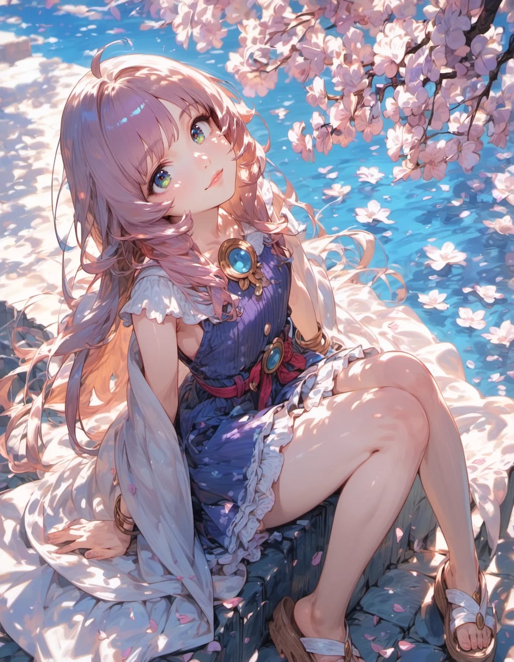 Petals Dancing on the Cerulean Stream