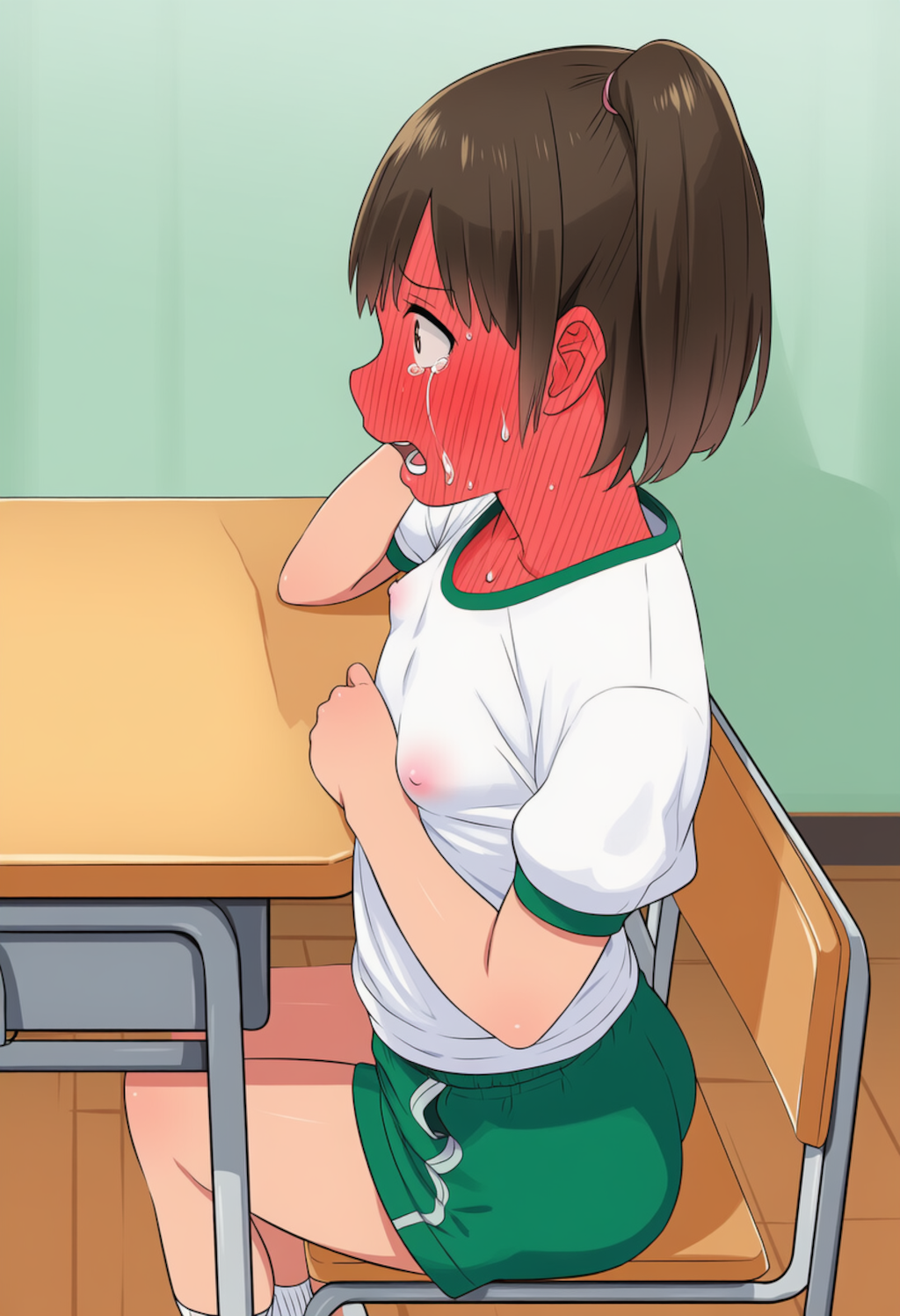 下着を取って体操服一枚で授業を受ける子