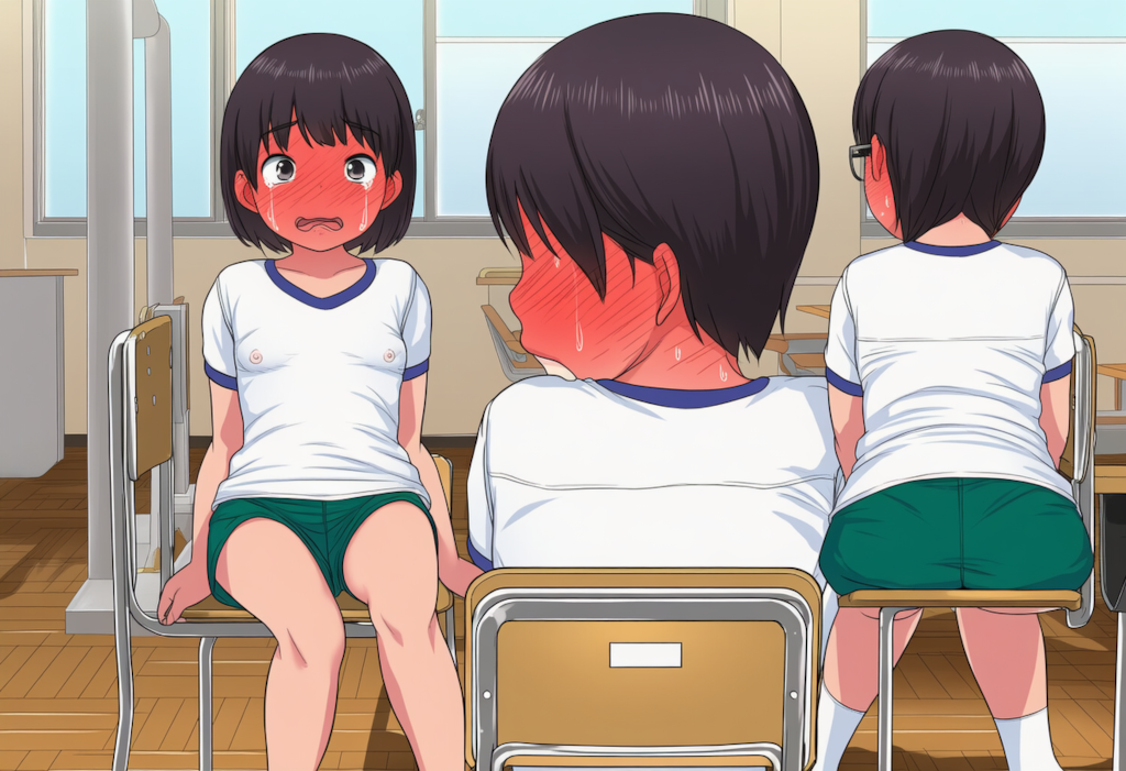 下着を取って体操服一枚で授業を受ける子