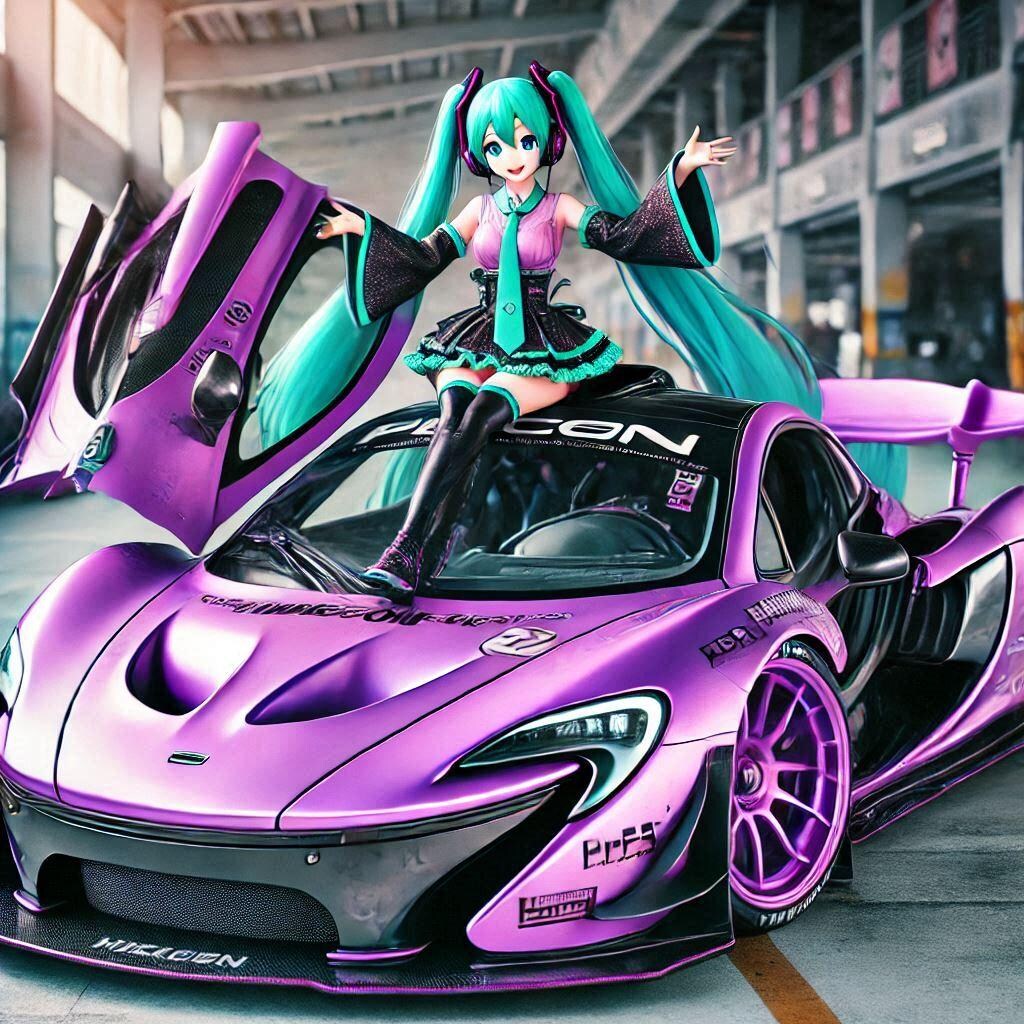 パープルカラーマクラーレンP1と初音ミク
