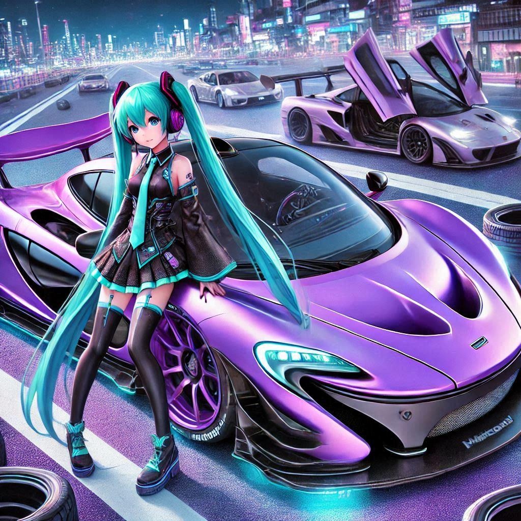 パープルカラーマクラーレンP1と初音ミク