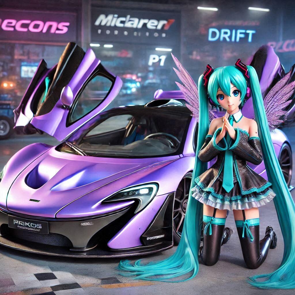 パープルカラーマクラーレンP1と初音ミク
