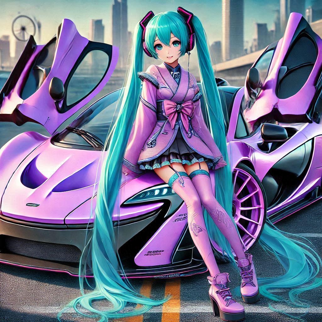 パープルカラーマクラーレンP1と初音ミク