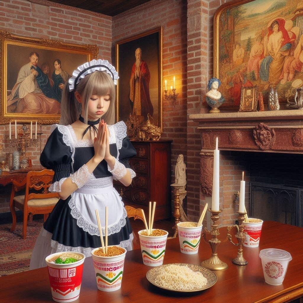 🍜食べ物に感謝するメイド