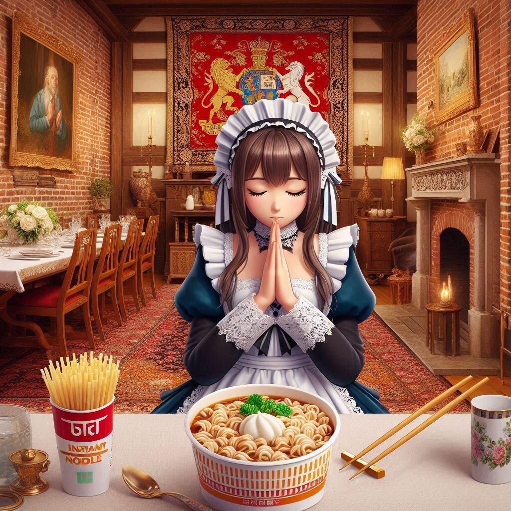 🍜食べ物に感謝するメイド