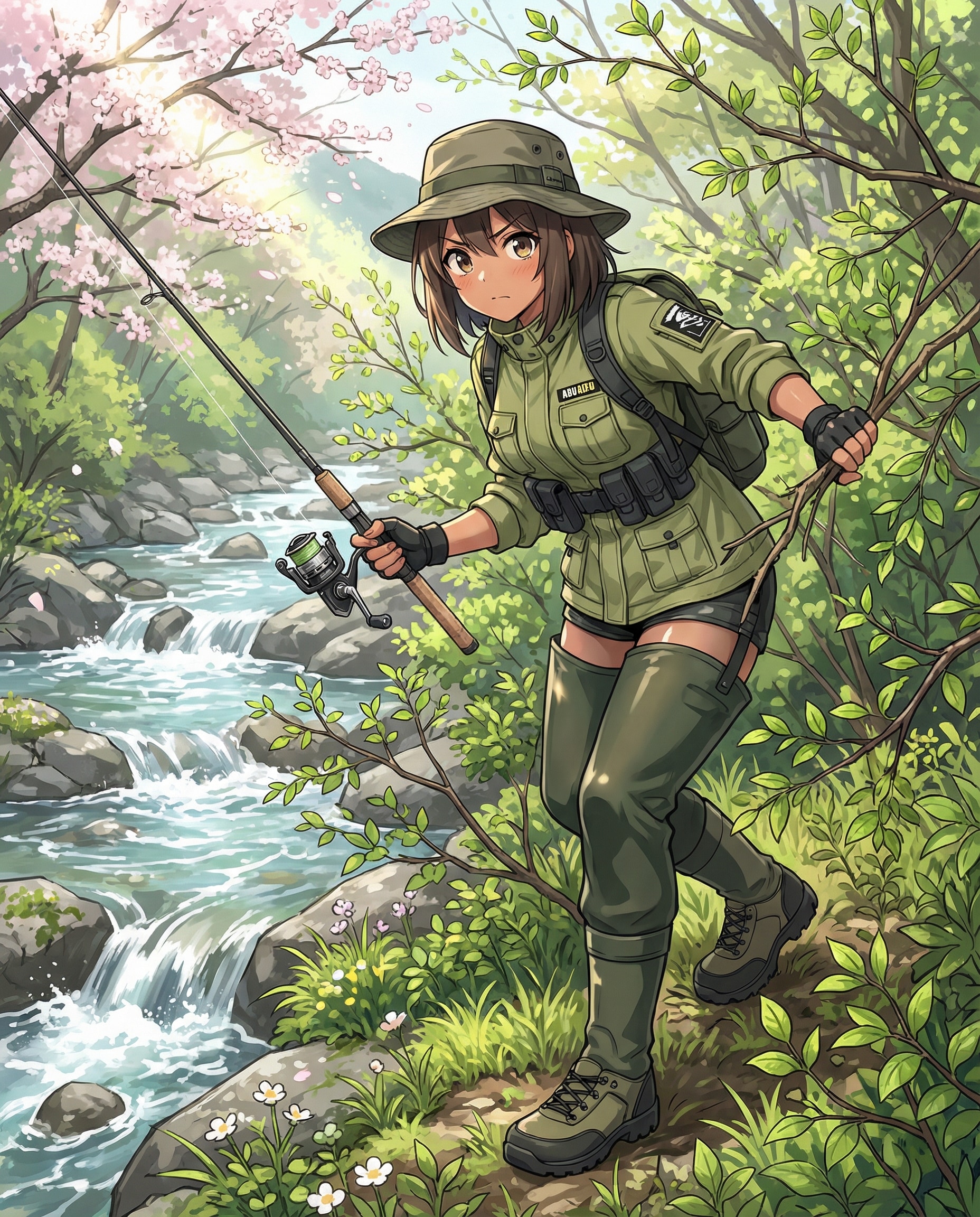 渓流釣りをする夏希ちゃん | の人気AIイラスト・グラビア