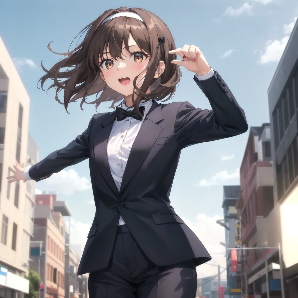 カメラに向かって元気いっぱいにポーズを決める