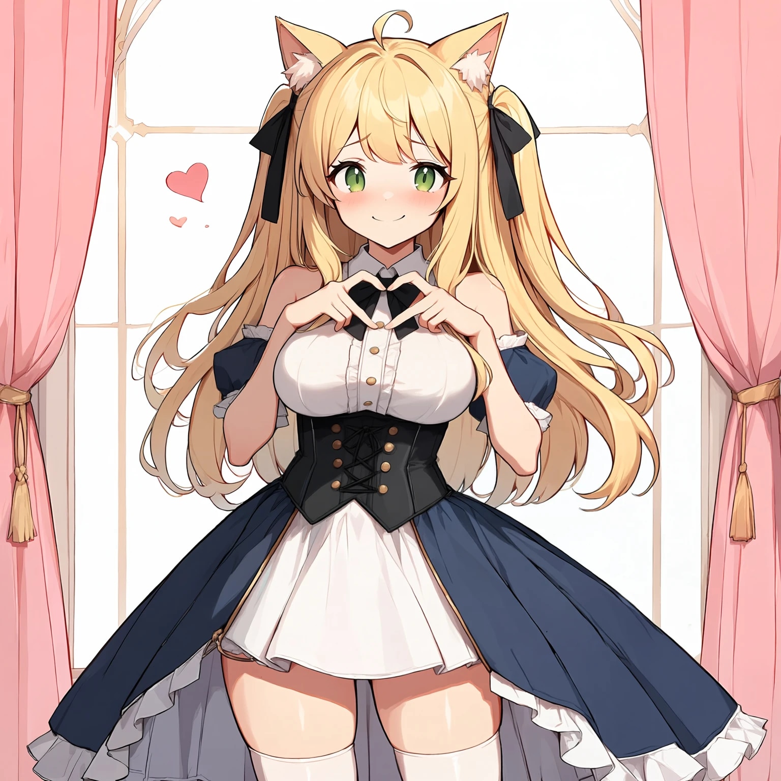 手でハートを作るかわいい猫耳の女の子