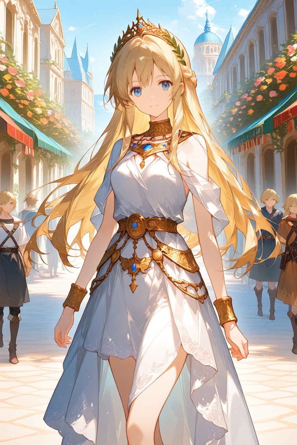 古代ギリシアの街中を歩く美少女　ー サンプルプロンプト利用 ー