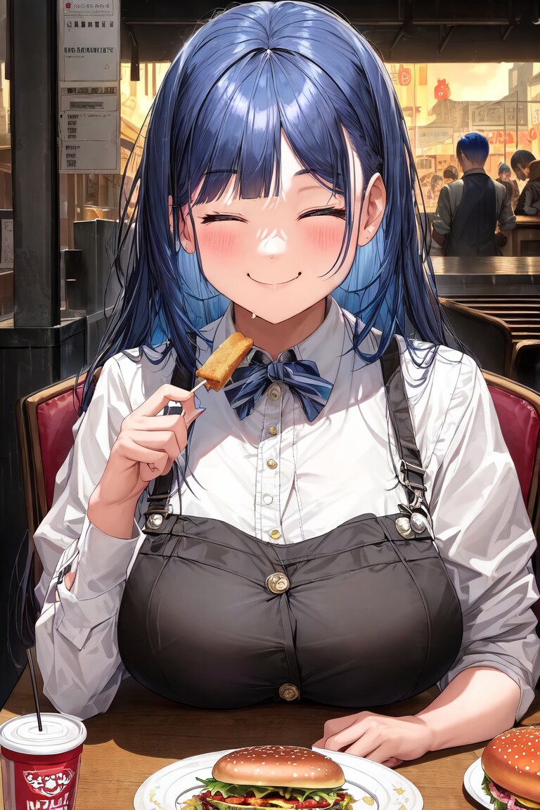 ハンバーガーショップで優勝する彼女
