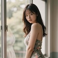 夏の窓際の花柄ワンピース 4 4枚目