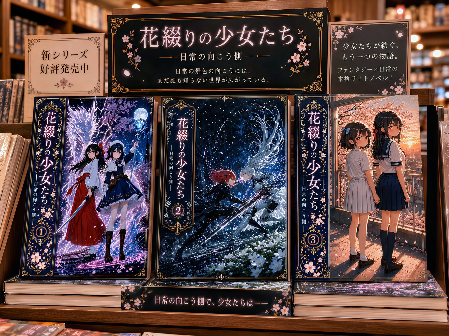 花綴りの少女たち、書店に並ぶ