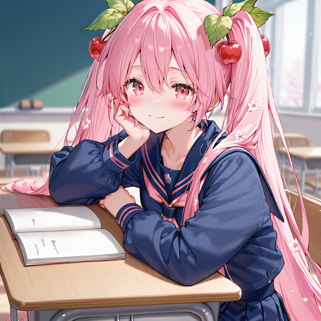 QILIN桜ミク、さくらんぼの髪飾り | の人気AIイラスト・グラビア