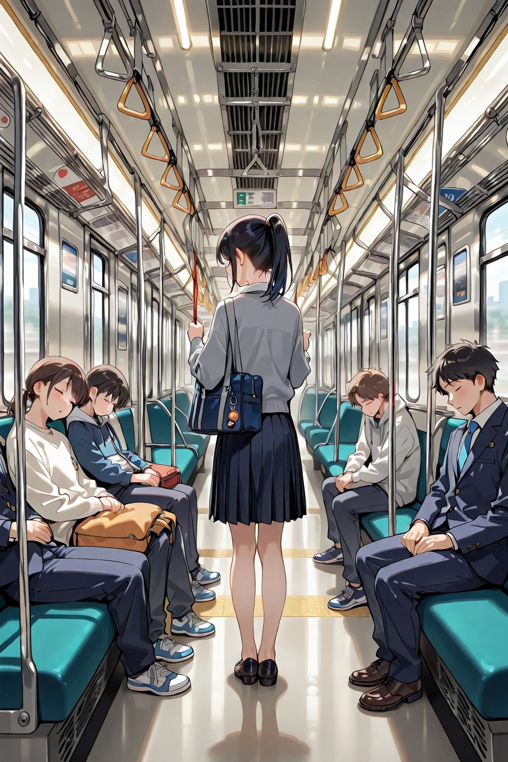 【企画：睡眠】通勤電車ならぬ睡眠電車　周りはみんな爆睡中 | の人気AIイラスト・グラビア