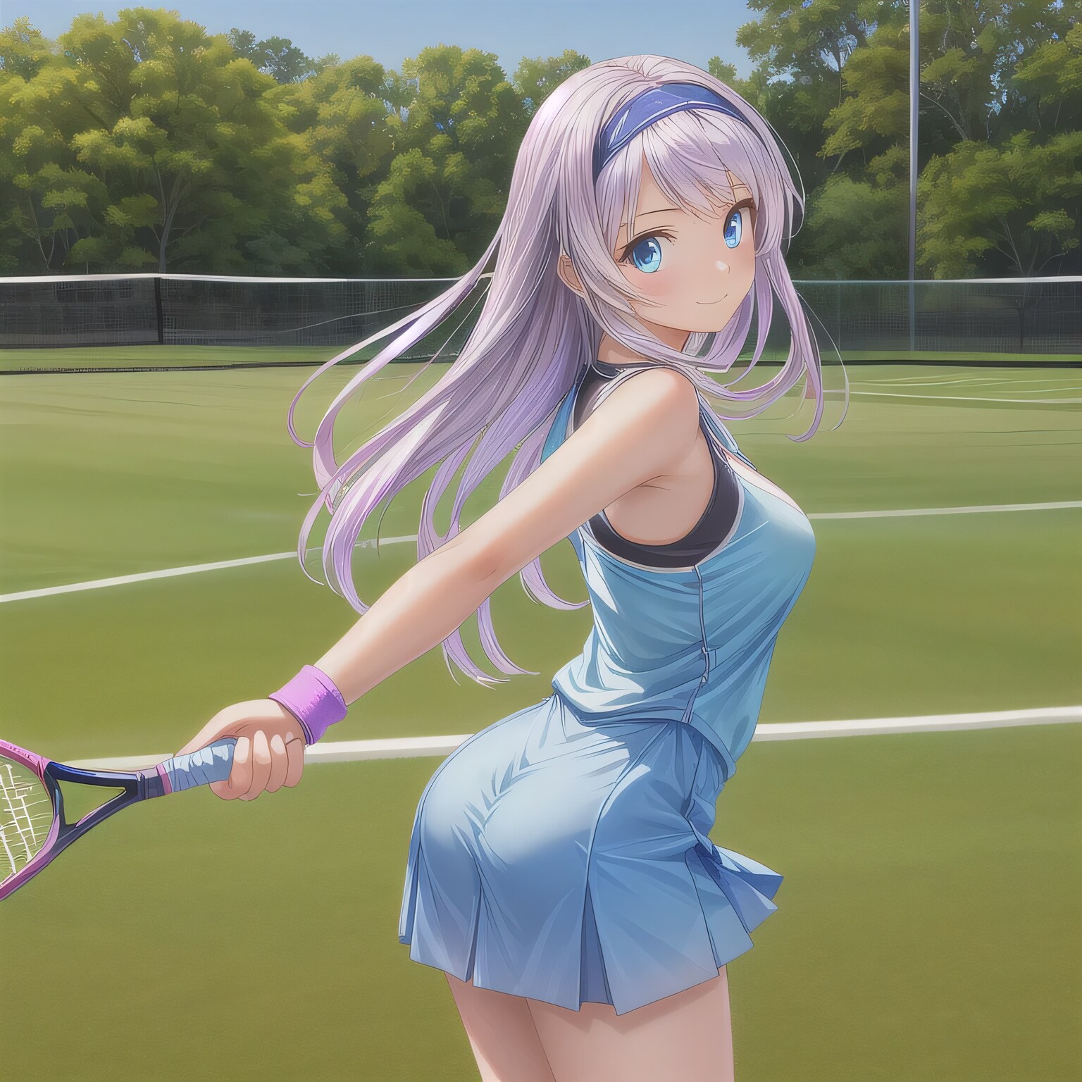 紫髪ロングでテニスウェアの少女１０ | の人気AIイラスト・グラビア