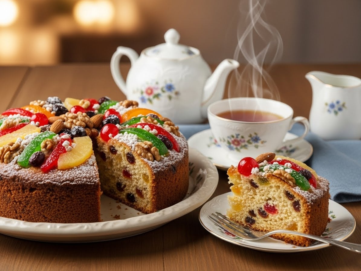 デザートのドライフルーツとナッツのケーキと紅茶のセット | の人気AIイラスト・グラビア