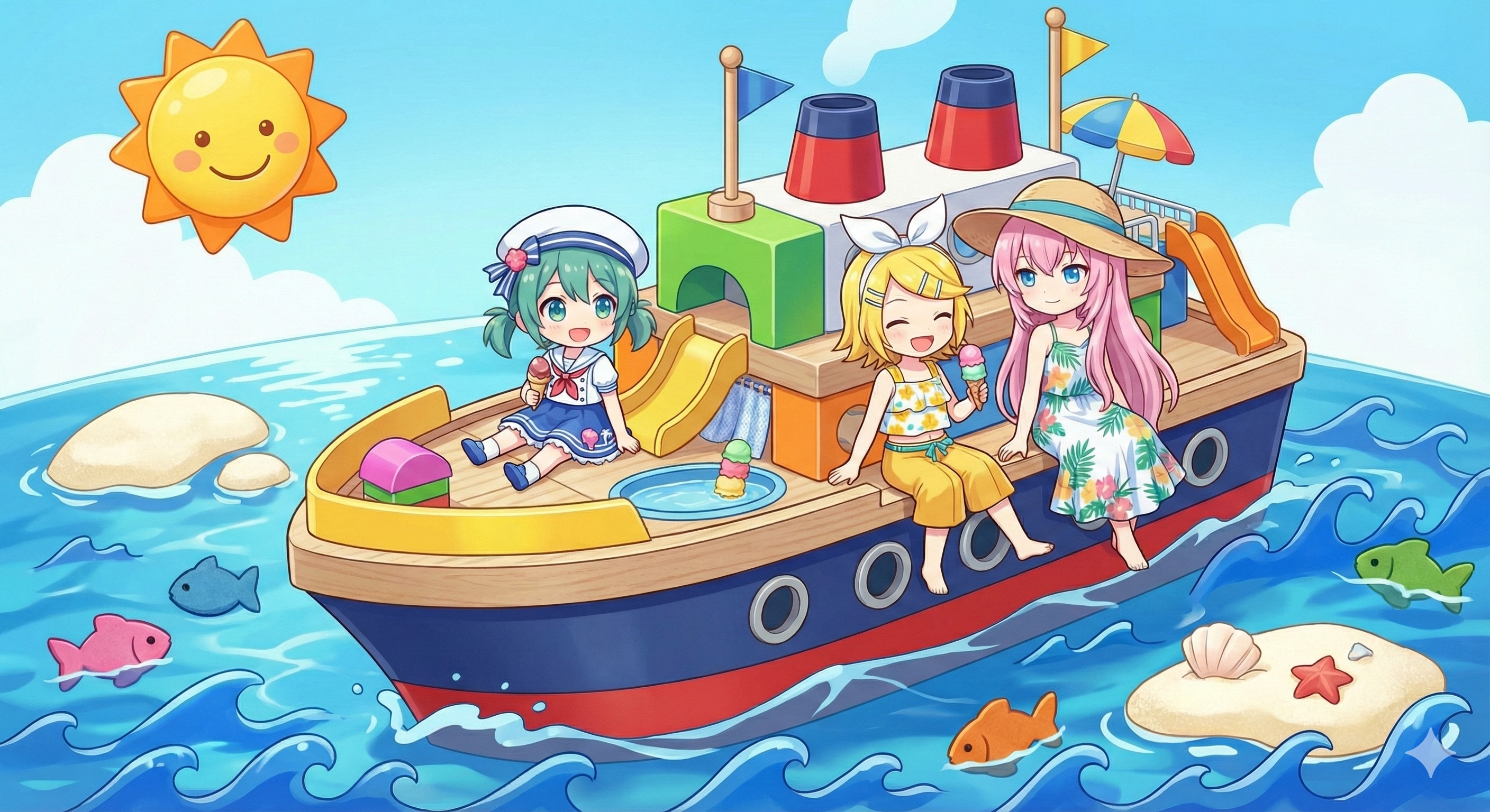 ミクちゃん達は海でバカンス🚢 | の人気AIイラスト・グラビア