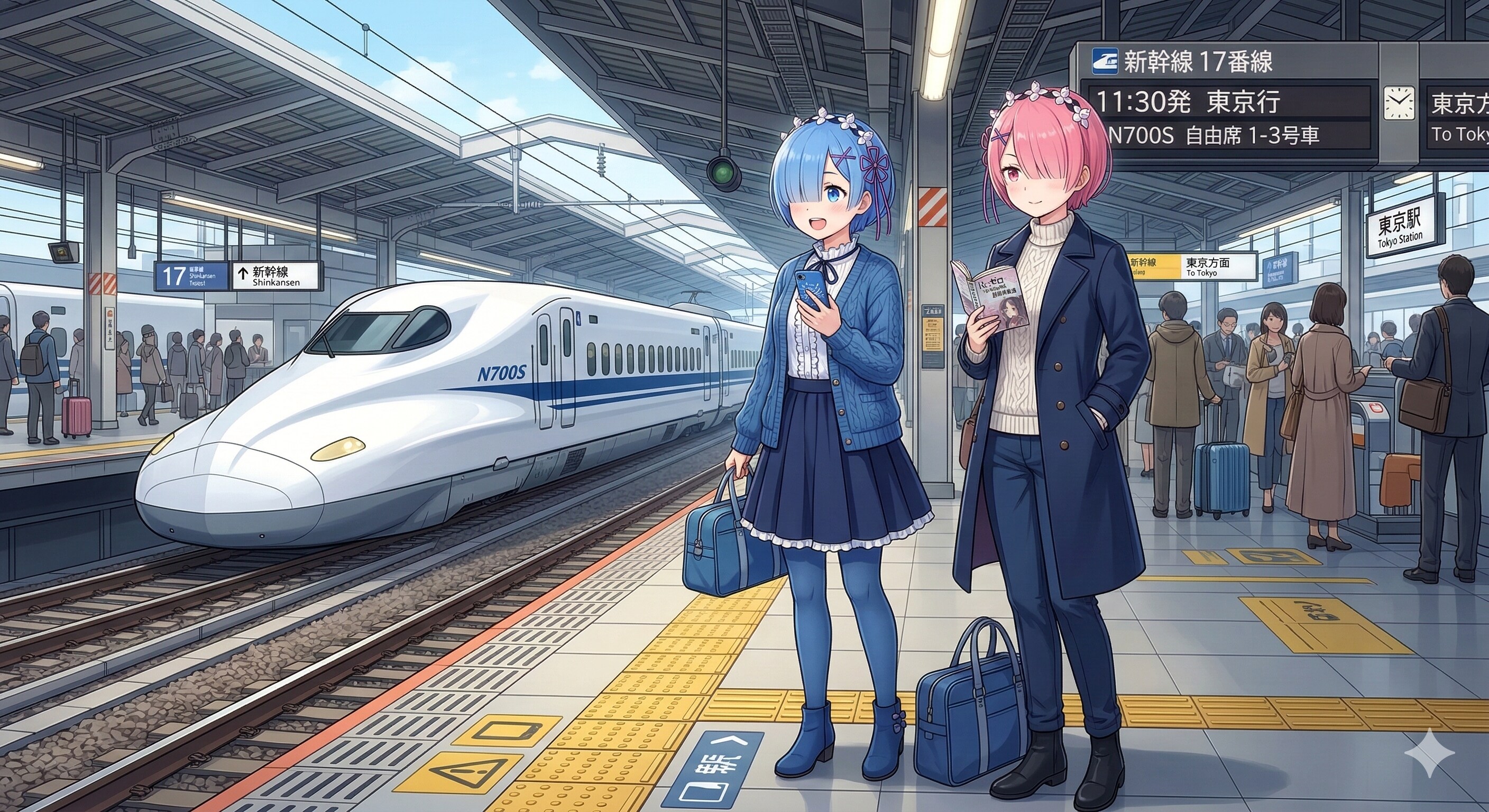 駅のホームにレムさんとラムさん🚅