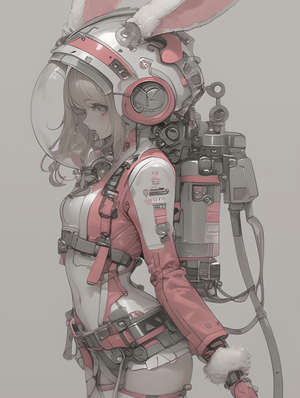 桃色兎耳機械化深淵潜水隊 pink bunny abyss diver  android girl sci-fi mode