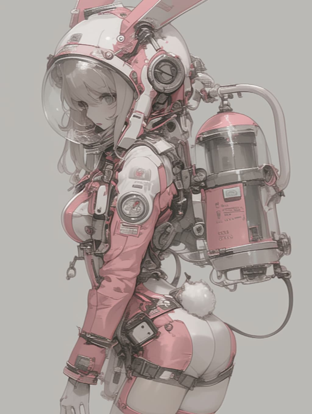 桃色兎耳機械化深淵潜水隊 pink bunny abyss diver  android girl sci-fi mode