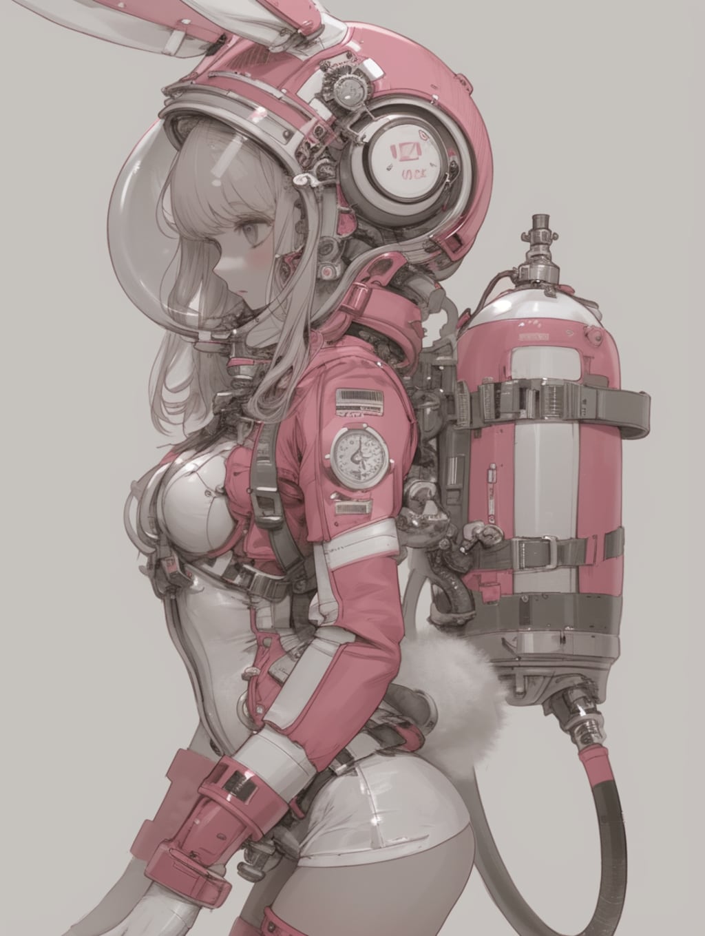 桃色兎耳機械化深淵潜水隊 pink bunny abyss diver  android girl sci-fi mode