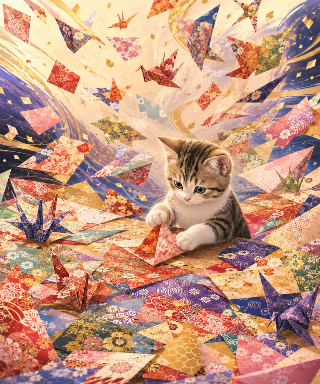 折り紙と子猫