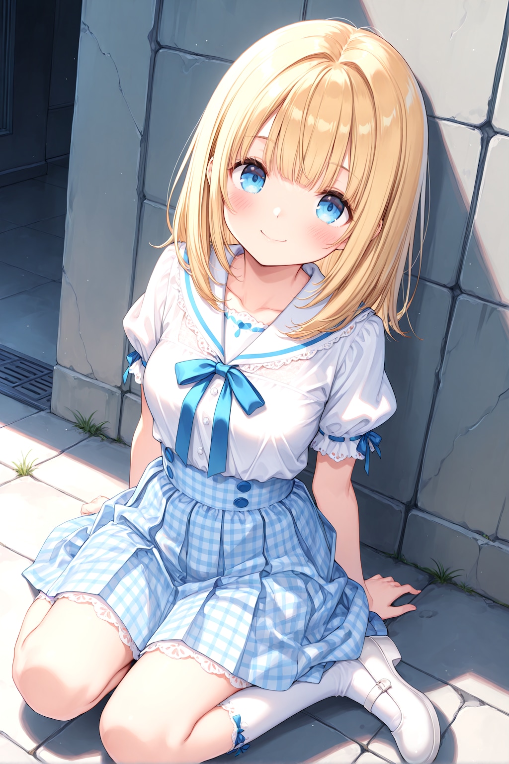 セーラーブラウスとピンクのギンガムチェックスカート