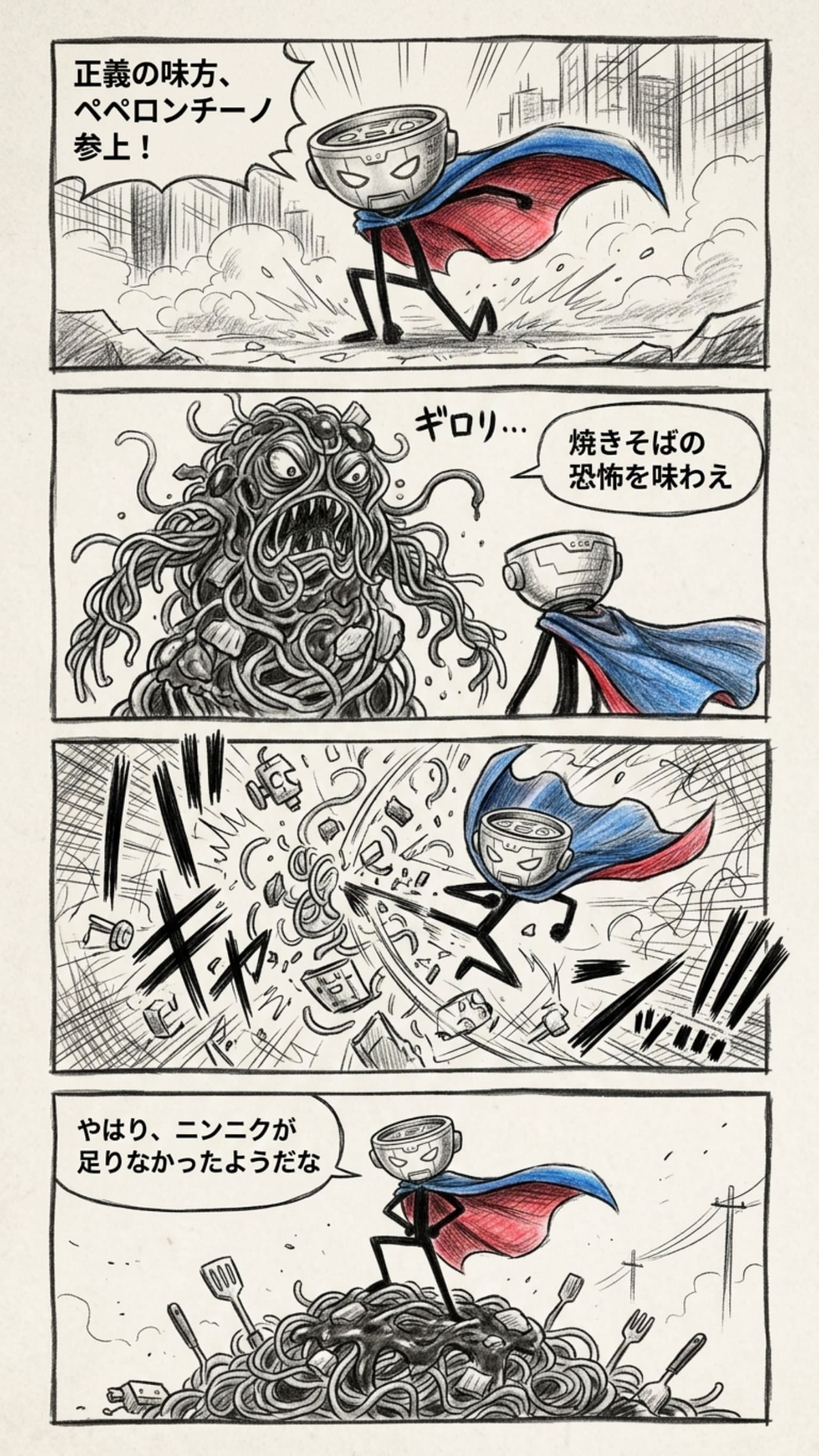 ペペロンチーノVSヤキソバマン