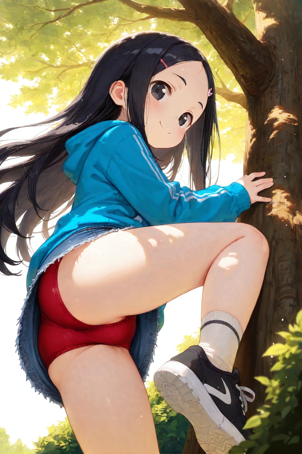 公園で木登り