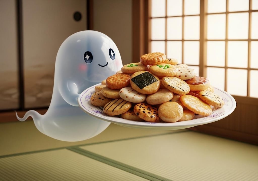 煎餅を運ぶお化けさん