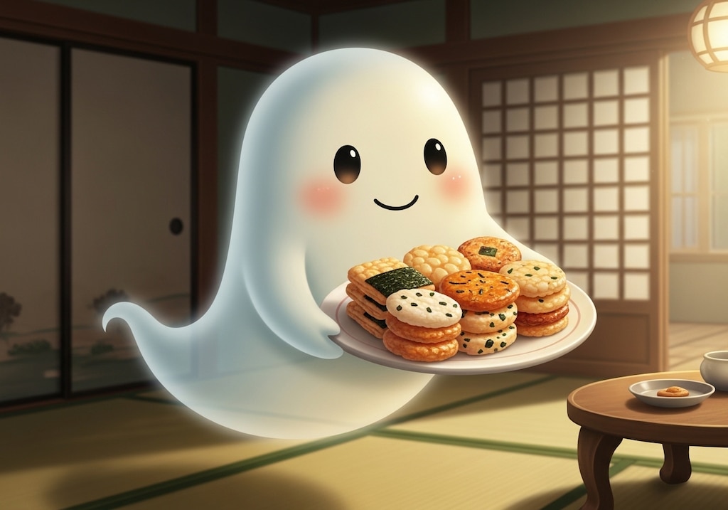 煎餅を運ぶお化けさん