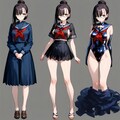 紺色セーラー服 #69 生成失敗ですが、なんか面白い出力だったので 2枚目