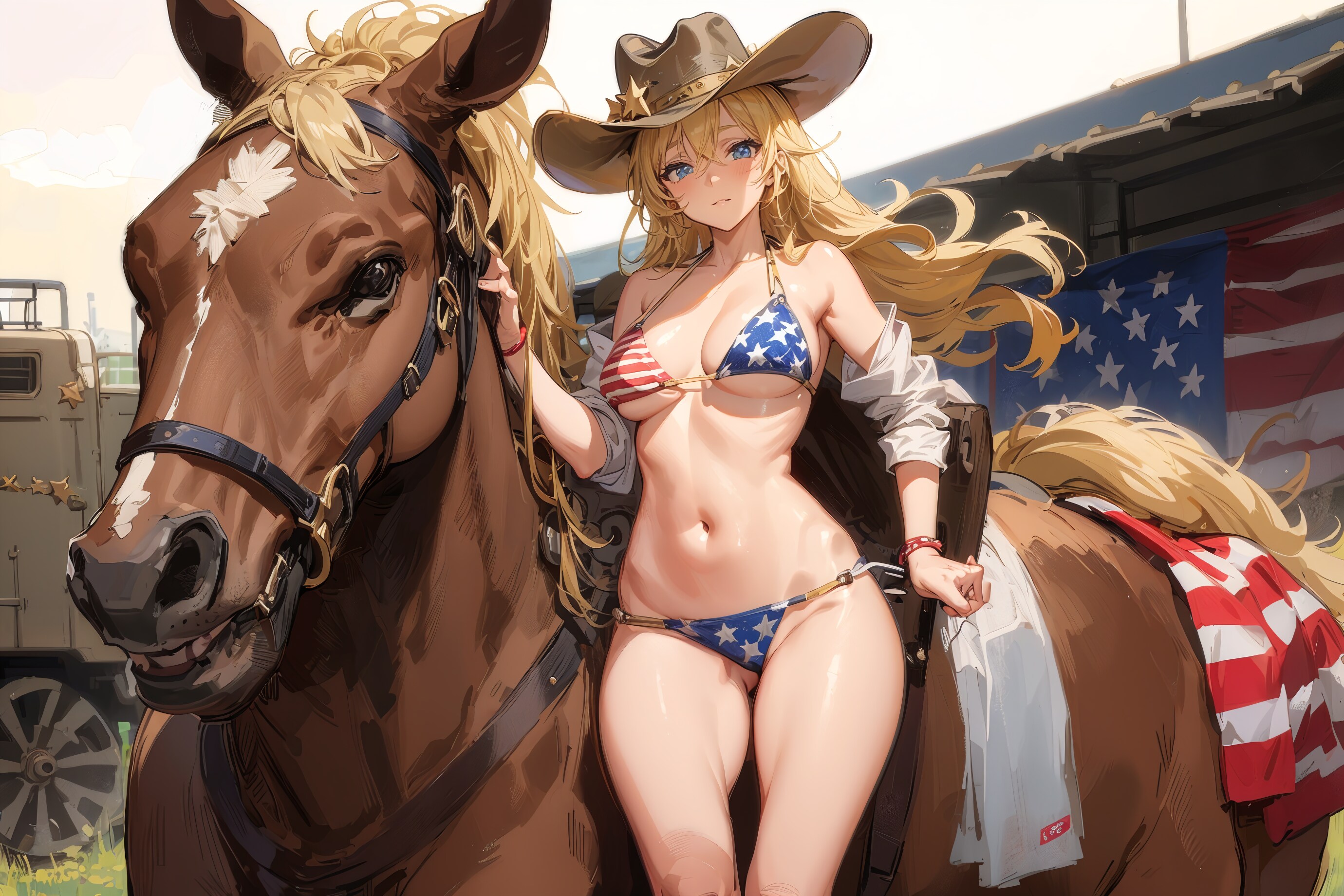 カウガールと星条旗ビキニ