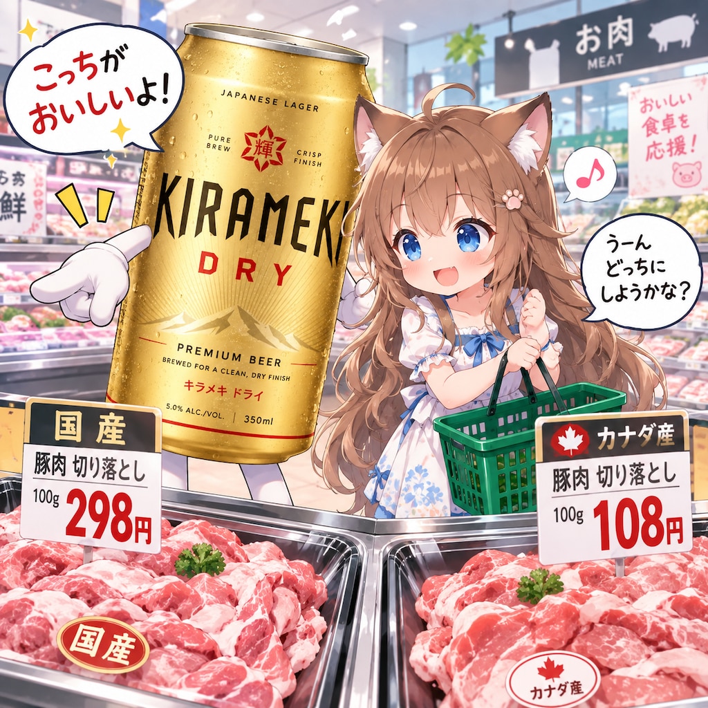 高いお肉を買う小さな女の子