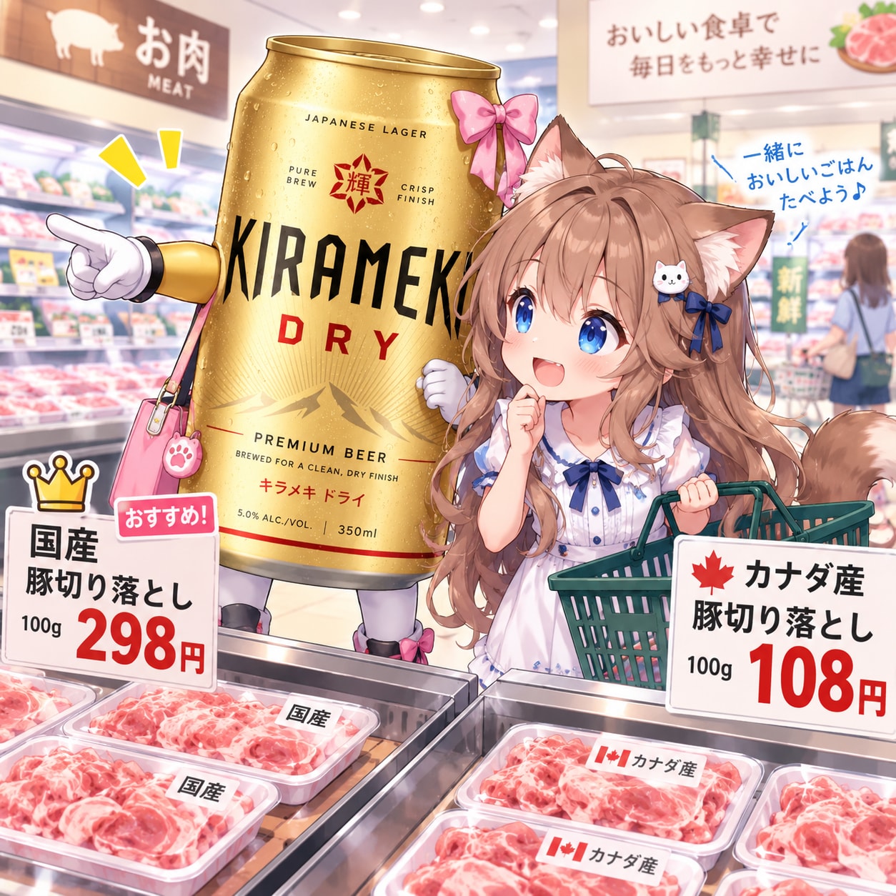 高いお肉を買う小さな女の子 | の人気AIイラスト・グラビア