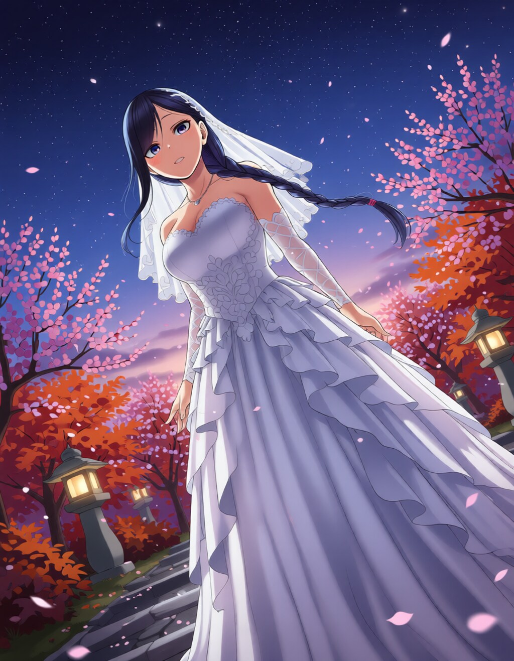 桜。夕暮れ。ウェディング