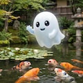 錦鯉に挨拶するお化けさん 2枚目