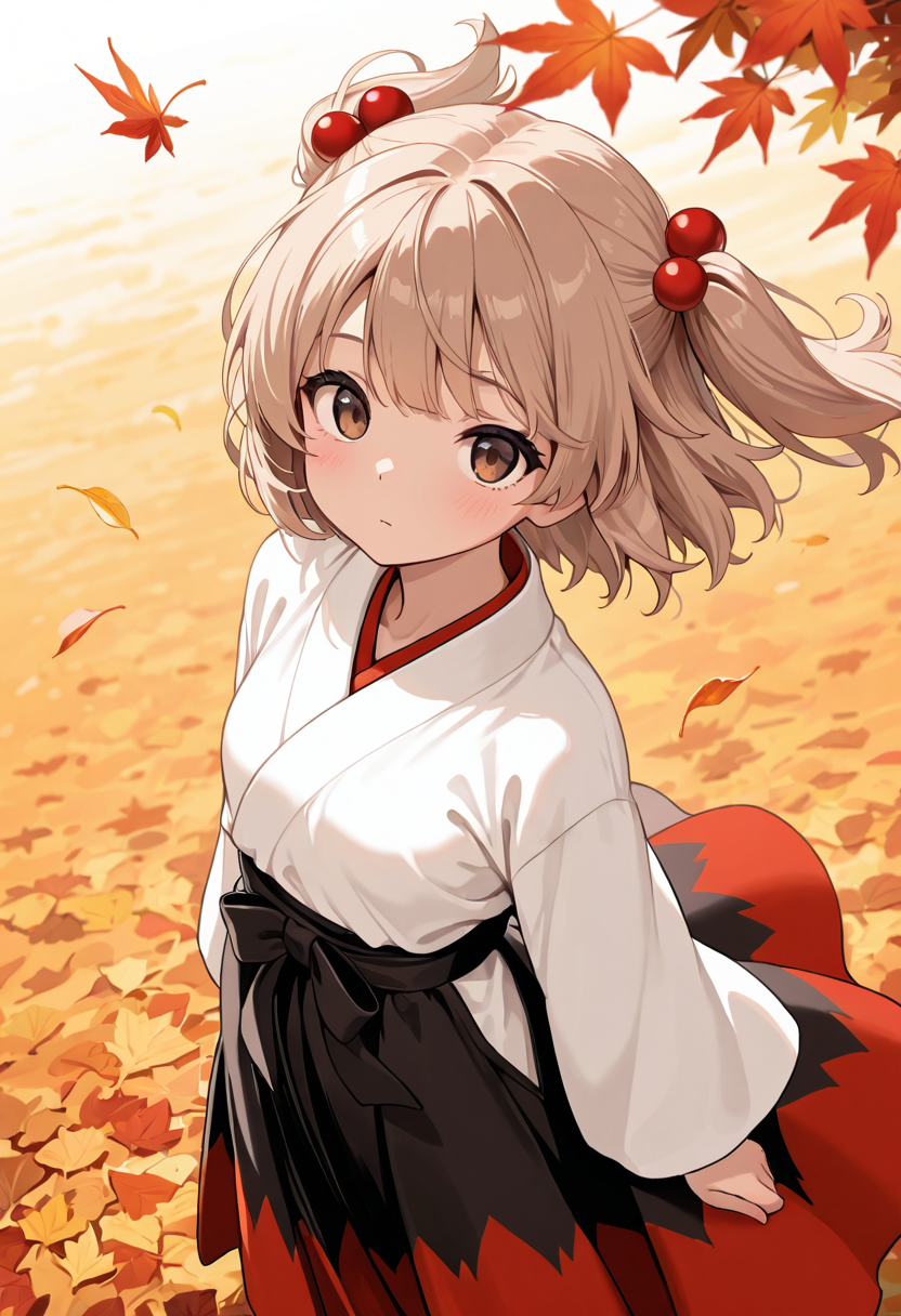 紅葉と巫女さん