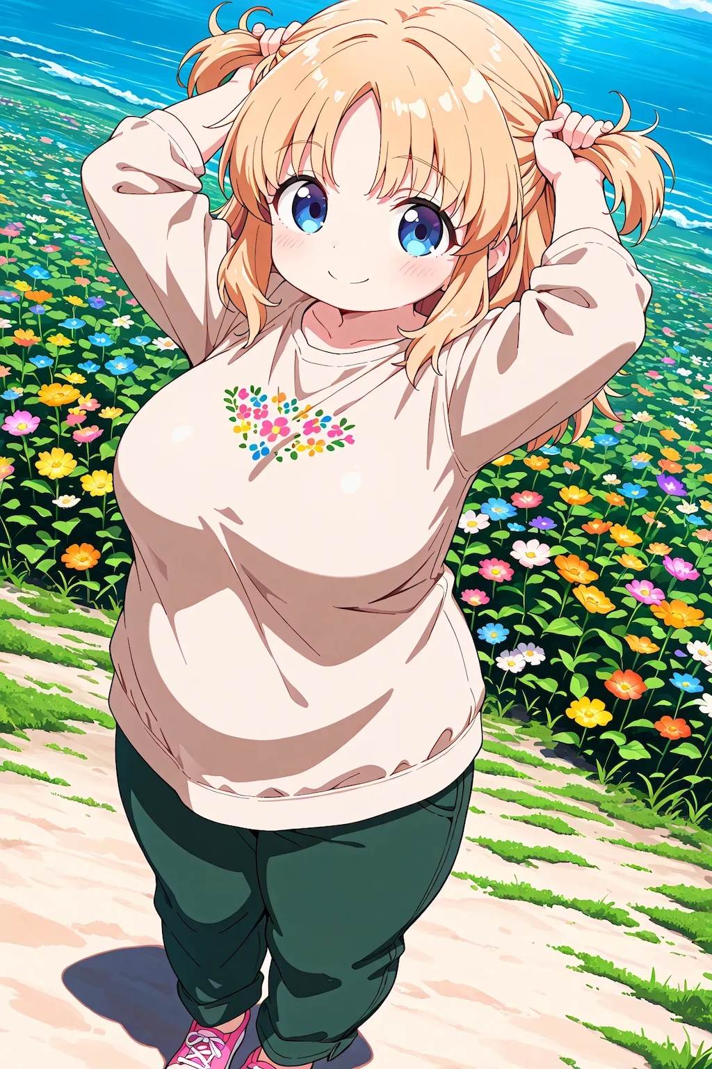 まりあちゃんが髪を束ねる