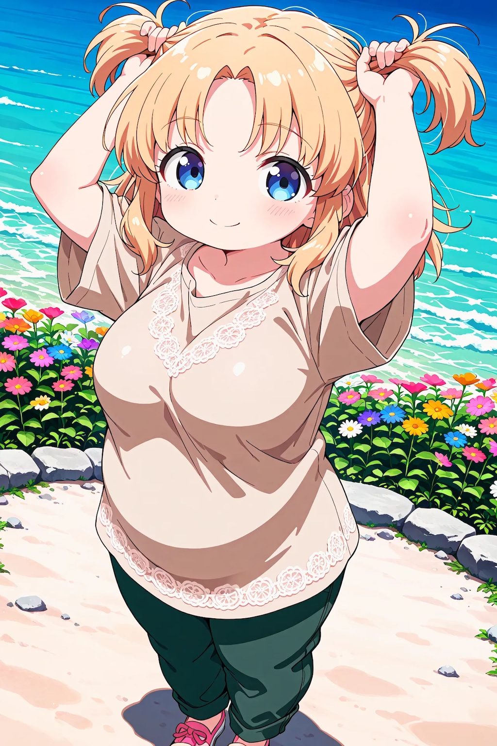 まりあちゃんが髪を束ねる