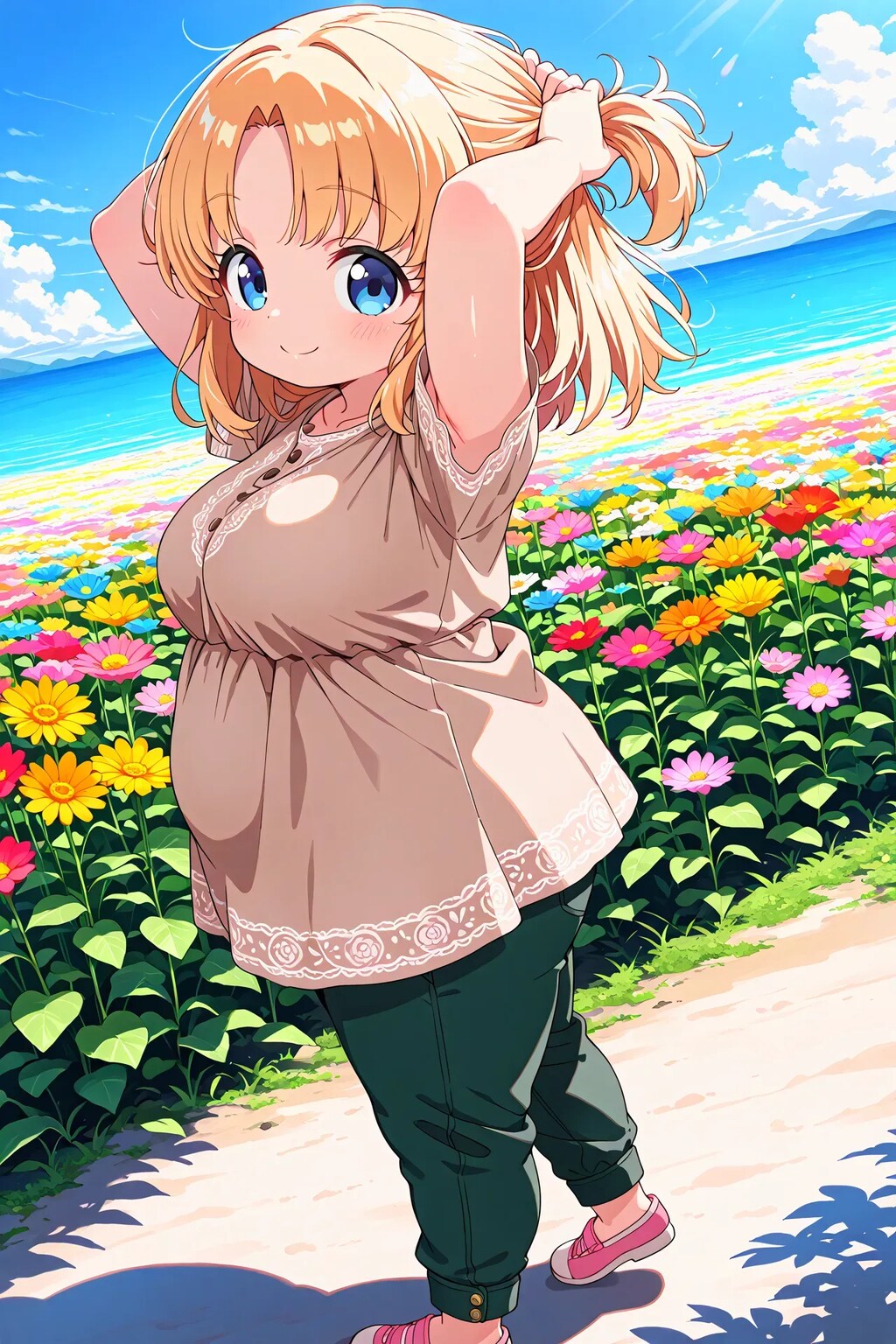 まりあちゃんが髪を束ねる